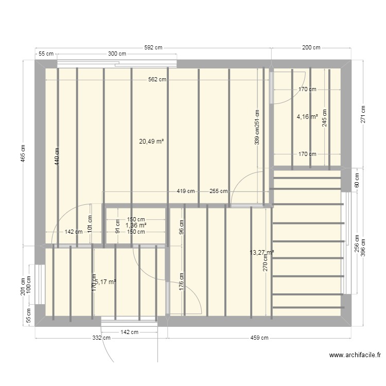 champere toiture. Plan de 5 pièces et 44 m2