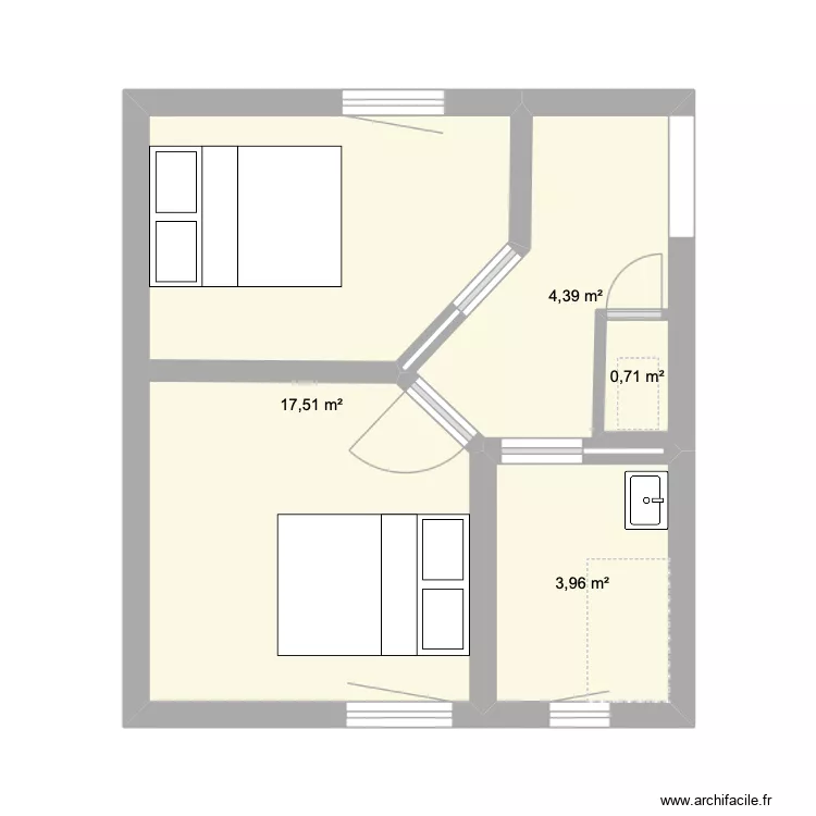Chambres SDB. Plan de 1 et 13 m² Chambres SDB. Plan de 1 et 13 m²