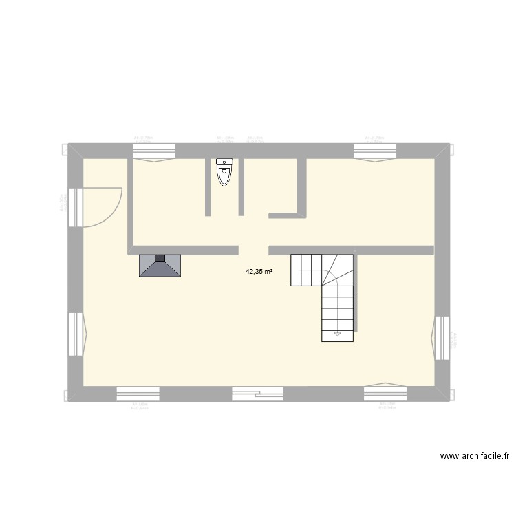 RDc actuel. Plan de 1 pièce et 42 m2