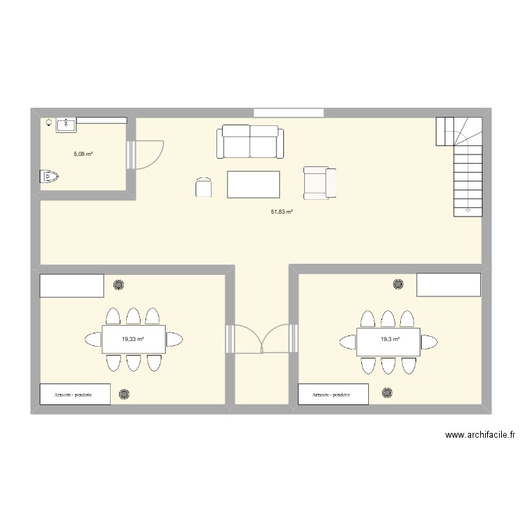 1er étage de l\'institut Luminea\'s beauty. Plan de 4 pièces et 96 m2