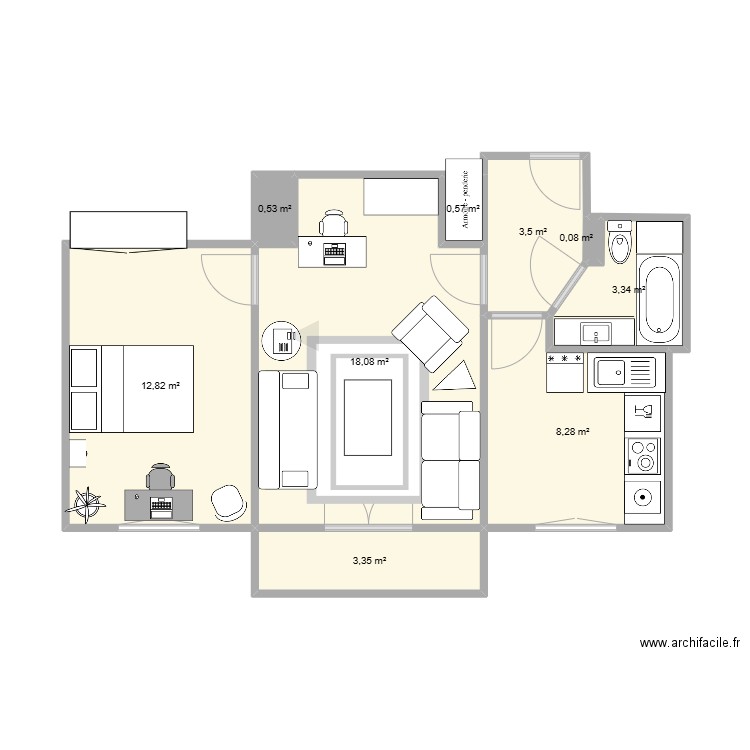 Kevin et moi. Plan de 9 pièces et 51 m2