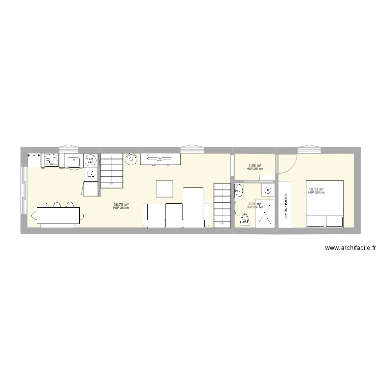 Maison projetee 2. Plan de 4 pièces et 42 m2