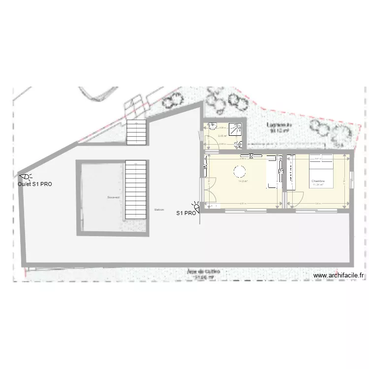 Etage ver 3 Cameras. Plan de 8 et 208 m² Etage ver 3 Cameras. Plan de 8 et 208 m²
