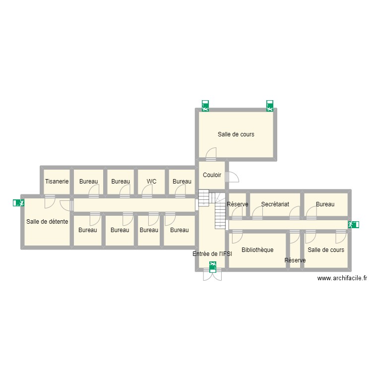 IFSI RDC. Plan de 21 pièces et 152 m2