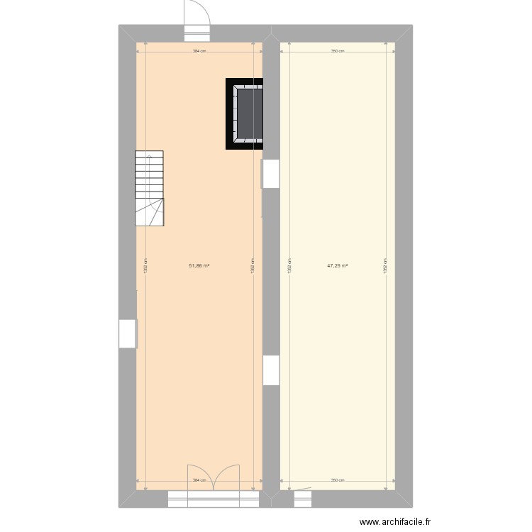 Auberge. Plan de 2 pièces et 99 m2