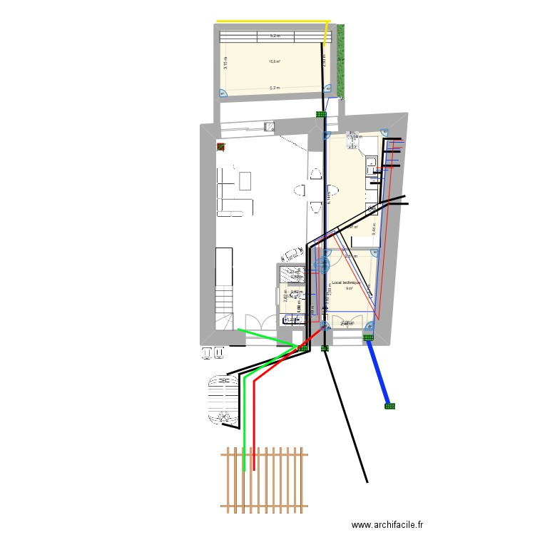 Plan maison gizia plomberie RDC 2. Plan de 11 pièces et 115 m2