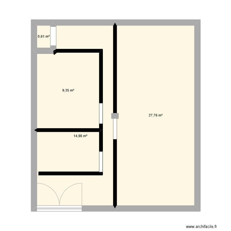 open space. Plan de 4 pièces et 53 m2