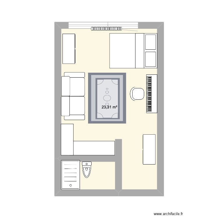 studio`. Plan de 1 pièce et 23 m2