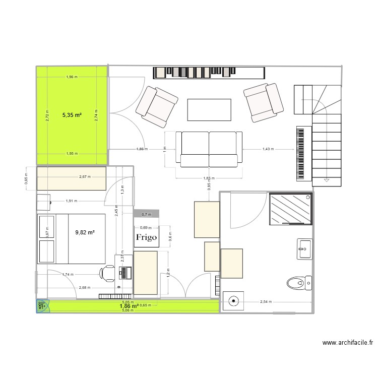librepensee. Plan de 3 pièces et 17 m2