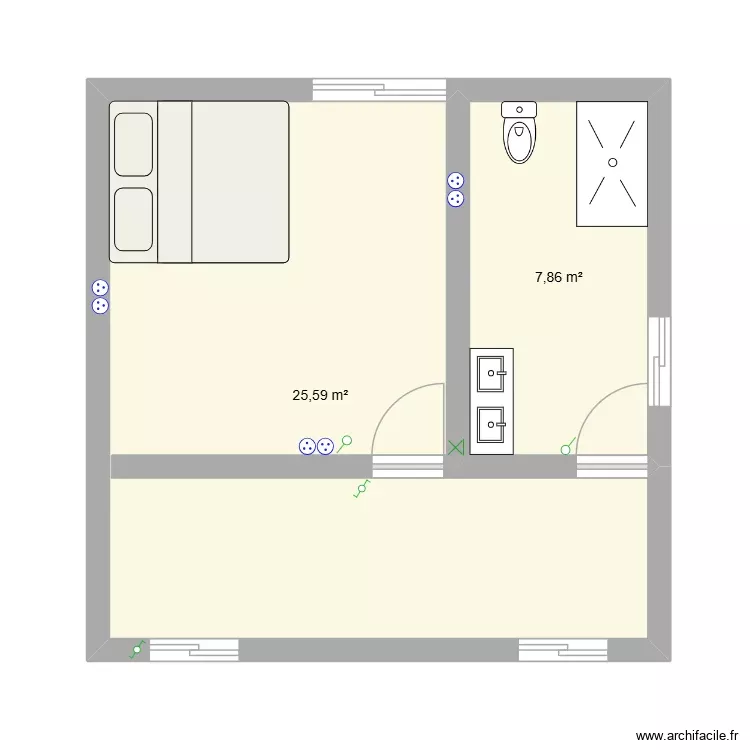 etage maison 6m par 6m. Plan de 2 Pièces et 33 m²