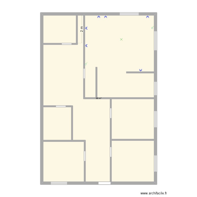 travail. Plan de 1 pièce et 96 m2