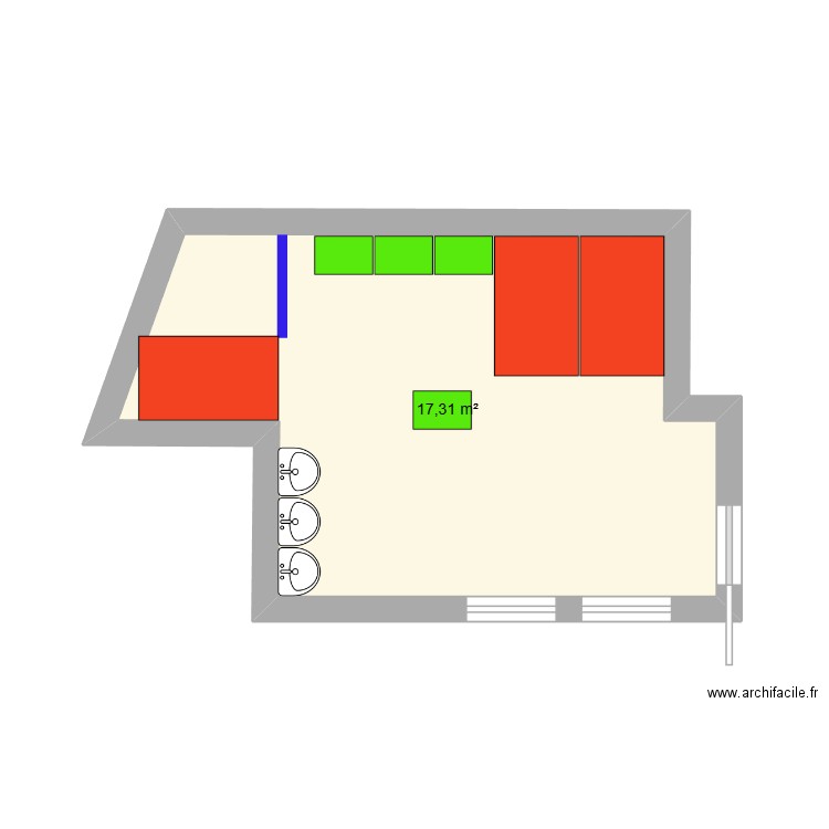WC G v2. Plan de 1 pièce et 17 m2