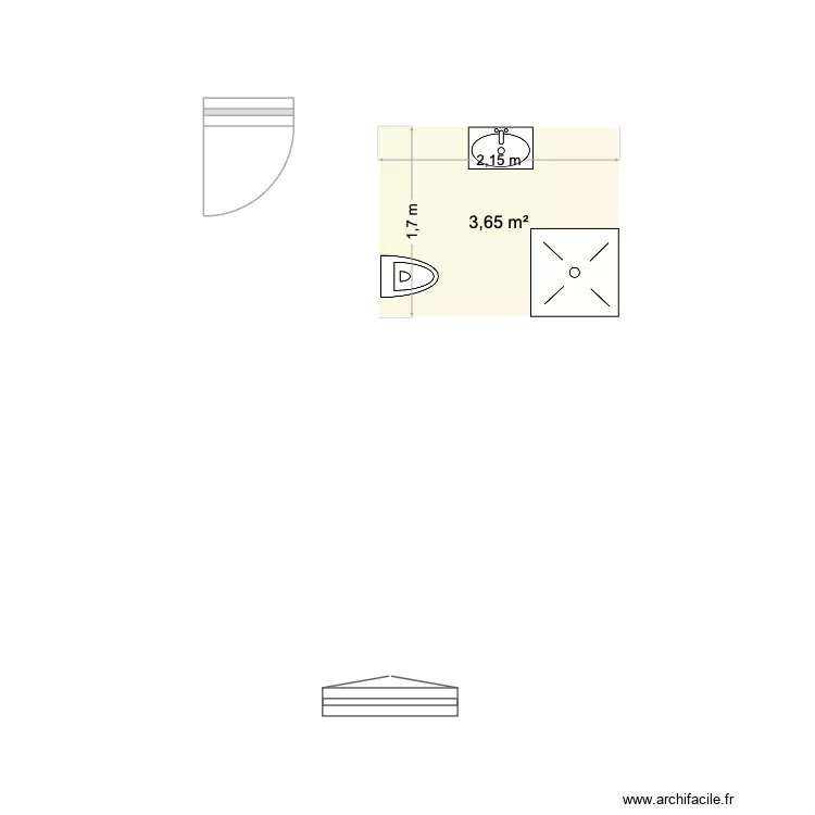 CHAMBRE/SDB. Plan de 1  et 4 m²