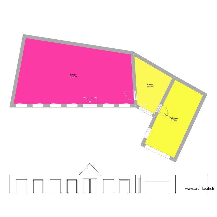 Bureau THERY Fond de jardin côté. Plan de 3 pièces et 75 m2