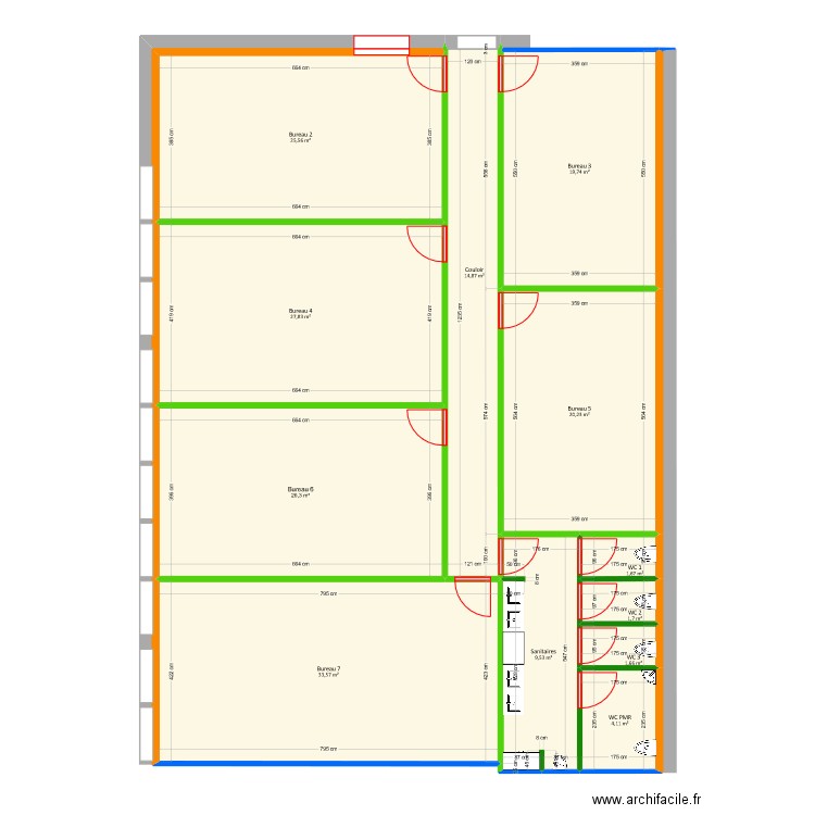 Bureau Projet plateau. Plan de 12 pièces et 187 m2