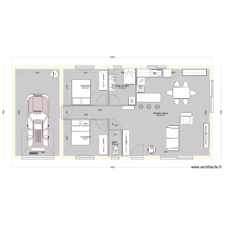 Plain_pied_65. Plan de 6 pièces et 91 m²