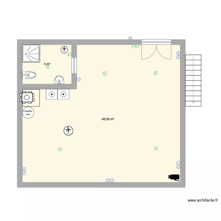 Garage r-1. Plan de 2  et 55 m²