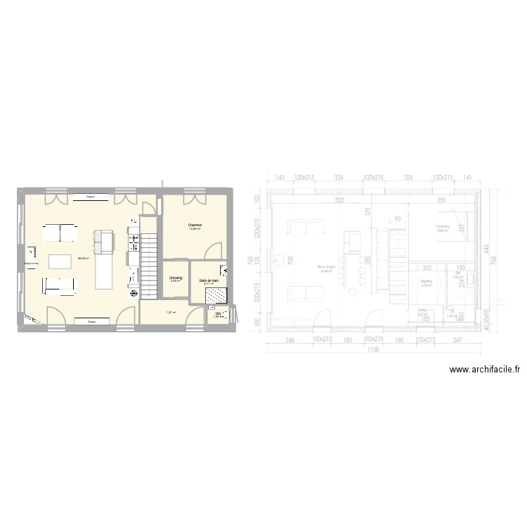 RDC Séchoir. Plan de 6 pièces et 72 m2