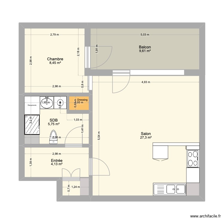 Appart Projet. Plan de 7 pièces et 57 m2
