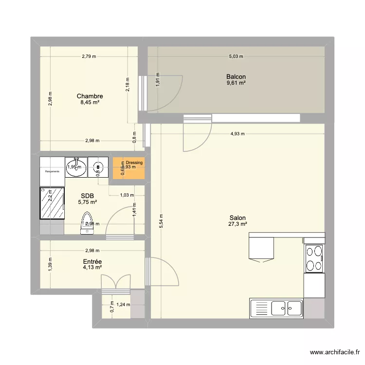 Appart Projet. Plan de 7  et 57 m²