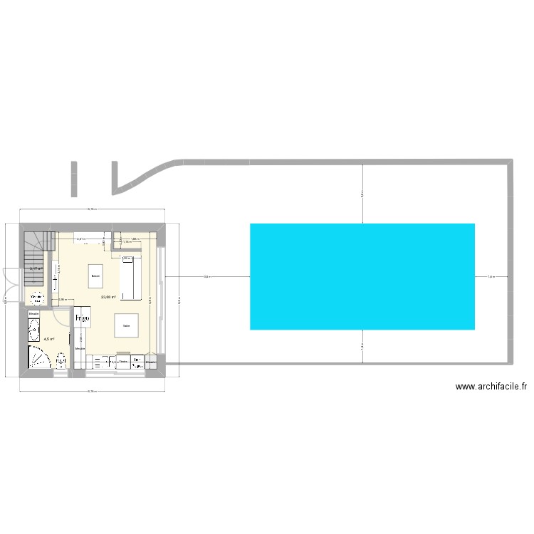 Pool house - Projet 3. Plan de 6 pièces et 61 m2