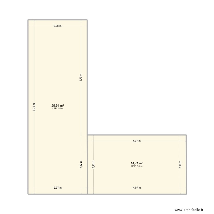 box. Plan de 2 pièces et 41 m2