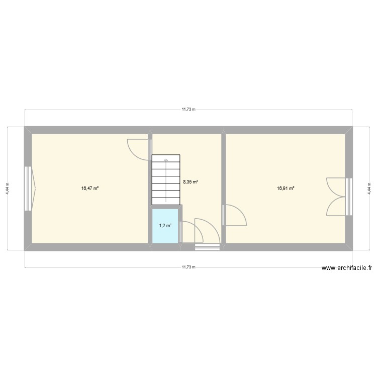170bis RDC. Plan de 4 pièces et 43 m2