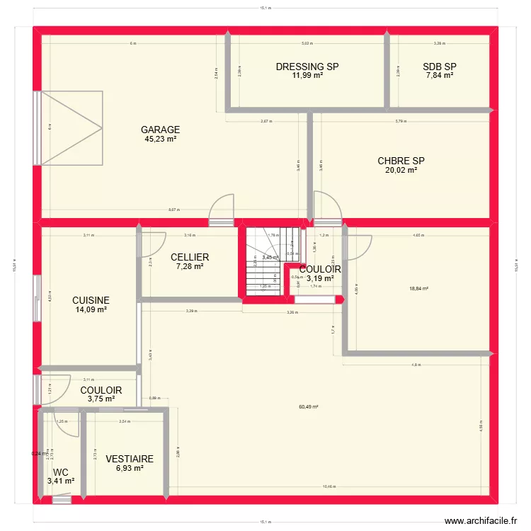 LYON RDC. Plan de 14  et 207 m²