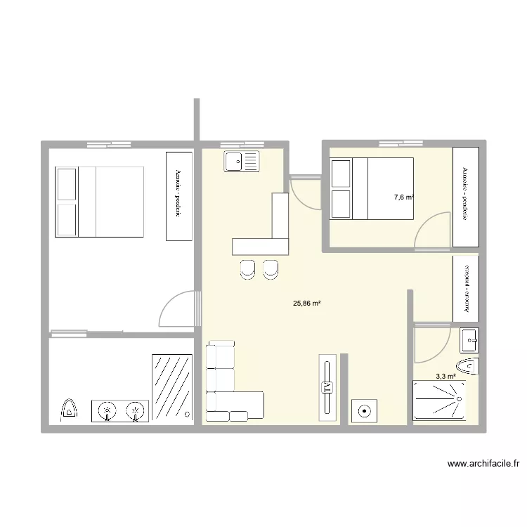 STE CATHERINE. Plan de 3 pièces et 37 m²
