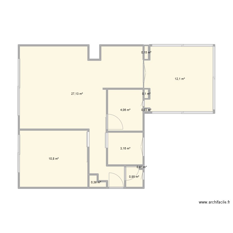 T2 cabine + loggia. Plan de 11 pièces et 59 m2