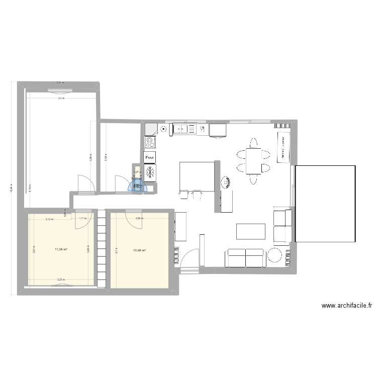 hulottes. Plan de 3 pièces et 22 m2
