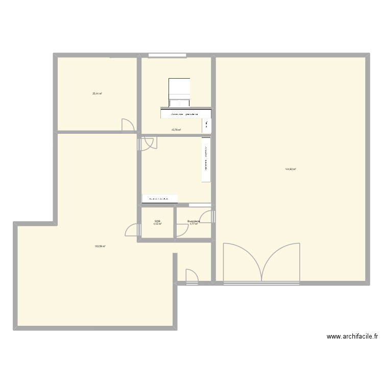 modification chambre et buanderie. Plan de 6 pièces et 326 m2