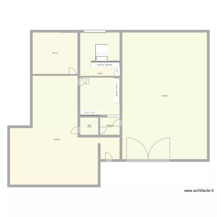 modification chambre et buanderie. Plan de 6 pièces et 326 m²