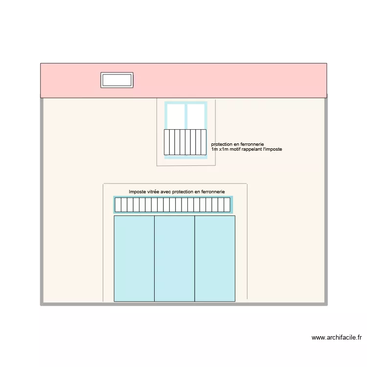 Fa&ccedil;ade 1 fen&ecirc;tre ferronnerie. Plan de 1  et 36 m²