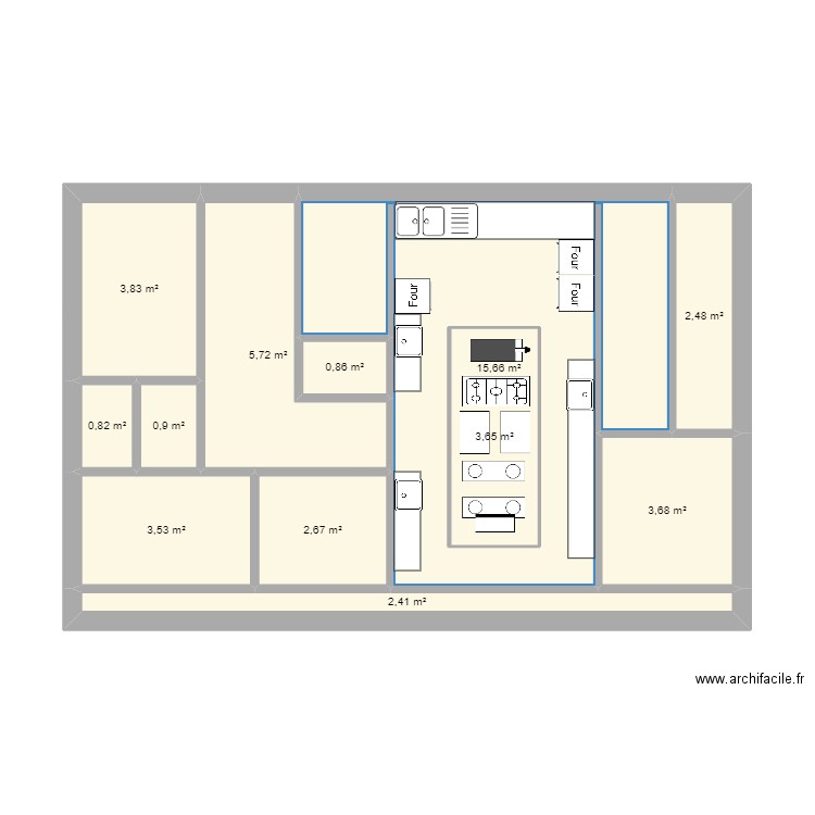 Plan cuisine . Plan de 12 pièces et 50 m2