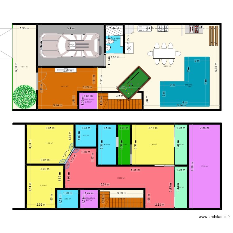 Casa Agua de Dios. Plan de 21 pièces et 228 m2