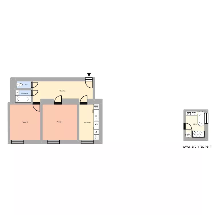 Terka koupelna. Plan de 17  et 189 m²