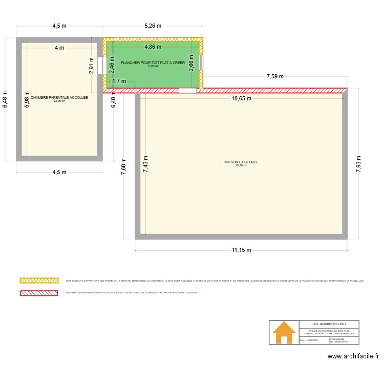 PLAN TOIT PLAT. Plan de 3 pièces et 115 m2