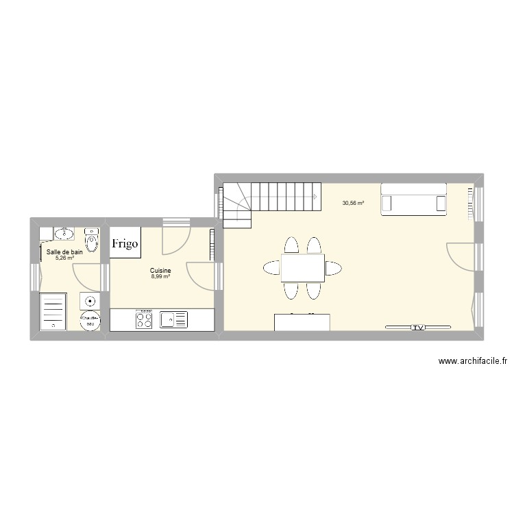 maison. Plan de 3 pièces et 45 m2
