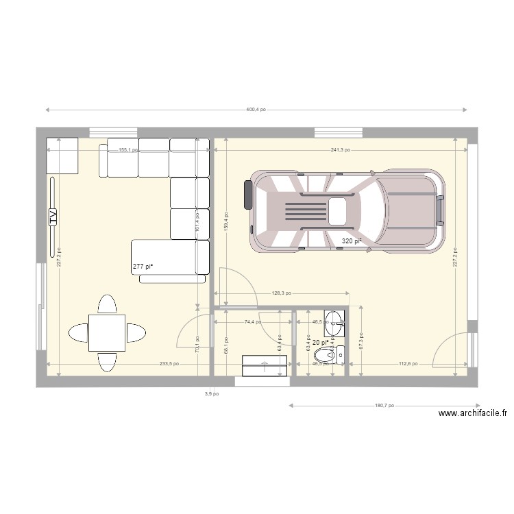 Plan Garage 12. Plan de 3 pièces et 57 m2