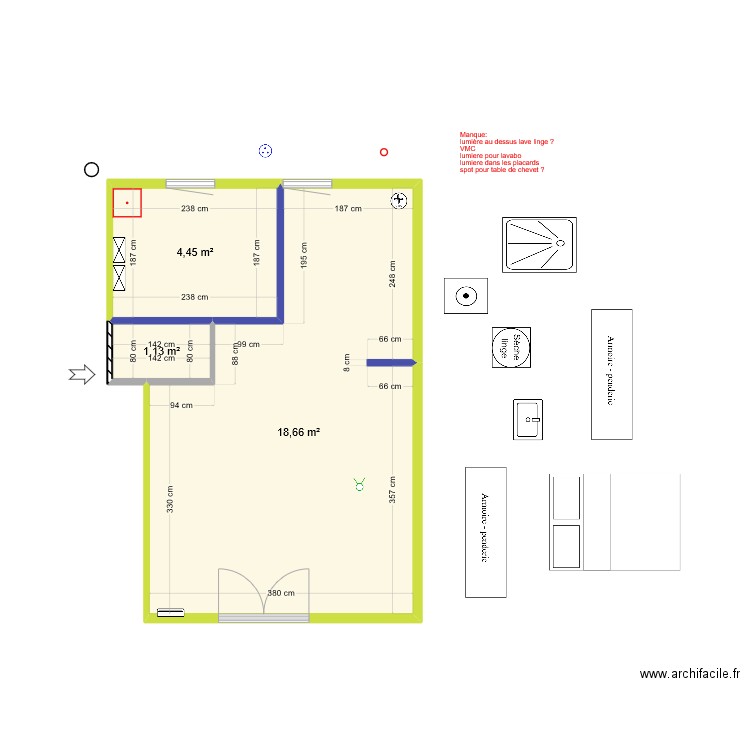 Chambre v5 101223. Plan de 3 pièces et 24 m2