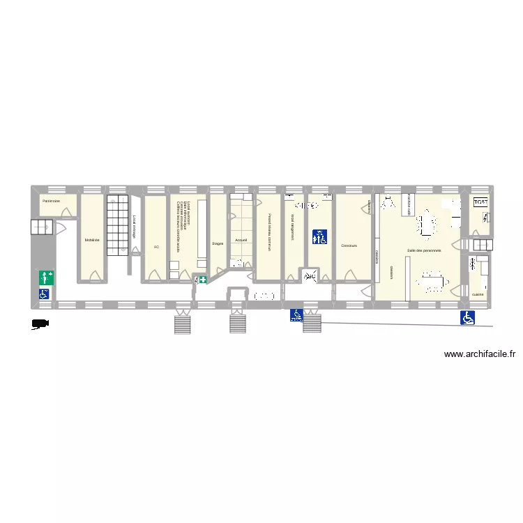 Bat.D rdc. Plan de 23 pièces et 46 m²