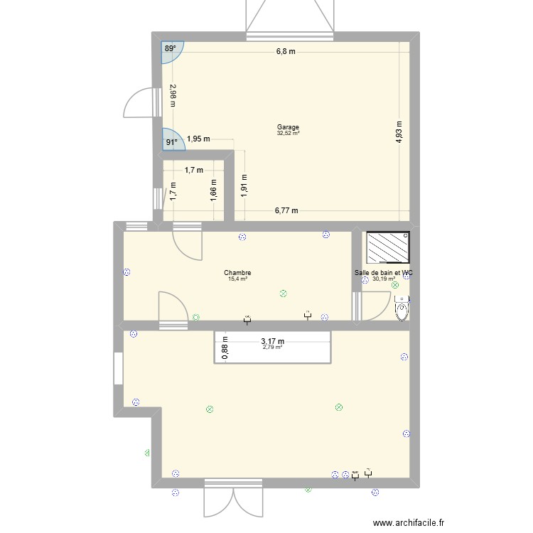 rez de chaussee. Plan de 4 pièces et 84 m2