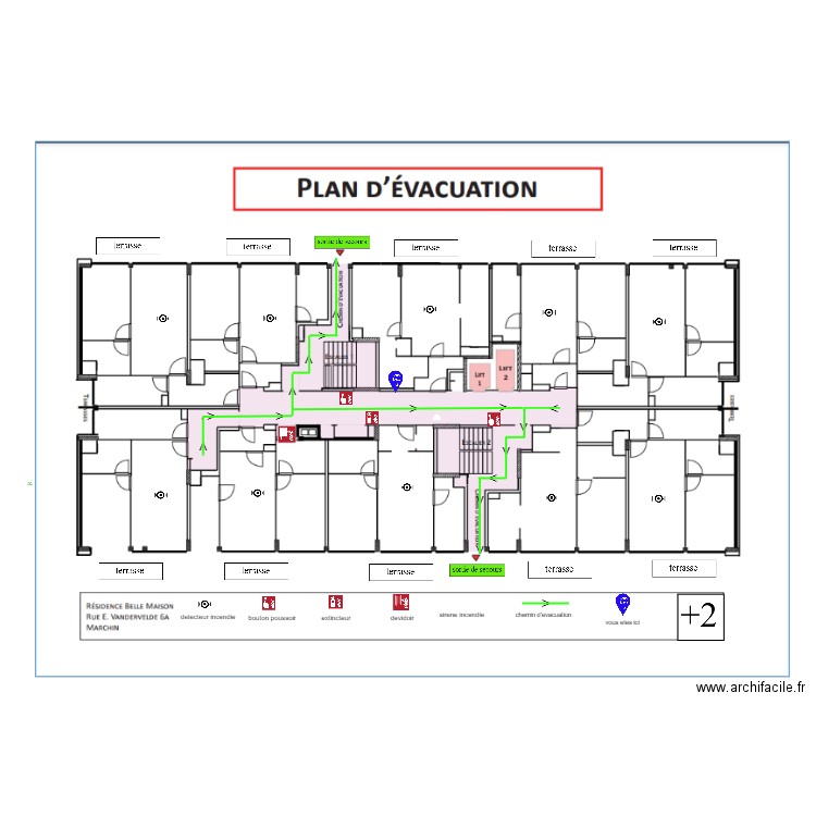 plan evacuation +2 vandervelde. Plan de 0 pièce et 0 m2
