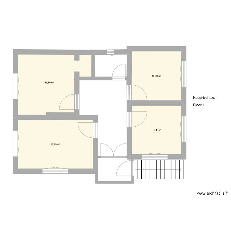 Kouprivtitza. Plan de 4 pièces et 52 m2