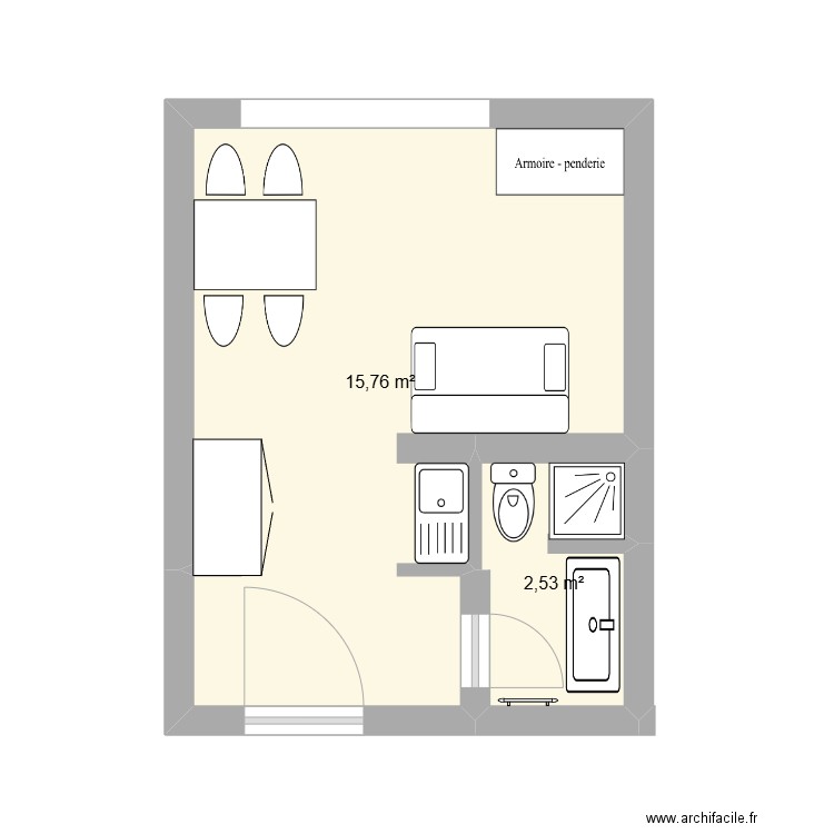 studio. Plan de 2 pièces et 18 m2