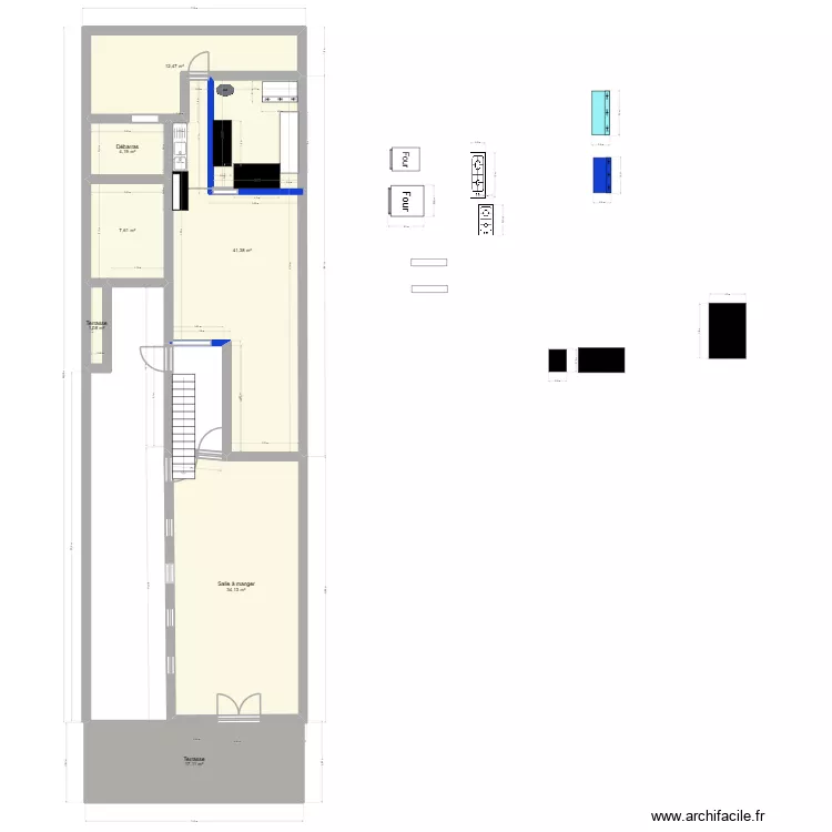 boulagerie. Plan de 7  et 118 m²