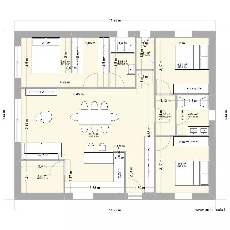 Maison. Plan de 9  et 96 m²
