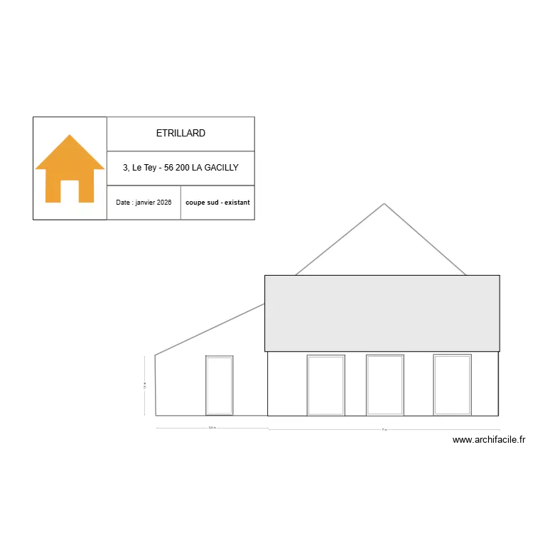 le tey coupe sud existant. Plan de 1 pièce et 109 m² le tey coupe sud existant. Plan de 1 pièce et 109 m²