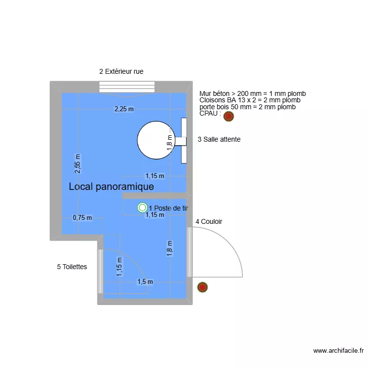 31107 Local panoramique. Plan de 1  et 7 m²